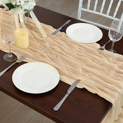 8 Pack Sand Cheesecloth Table Runner 120 Inch Boho Wedding Decor | Cheesecloth - Image 7
