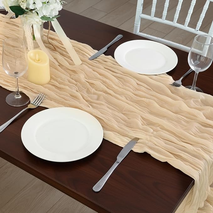 3 Pack Sand Cheesecloth Table Runner 120 Inch Boho Wedding Decor | Cheesecloth - Image 7