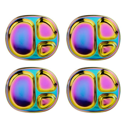 Ahimsa Stainless Steel Plates For Kids, Pediatrician Designed Colorful Divided Plates for Toddlers & Baby, Non Toxic, Unbreakable & Dishwasher Safe, Rainbow Set of 4