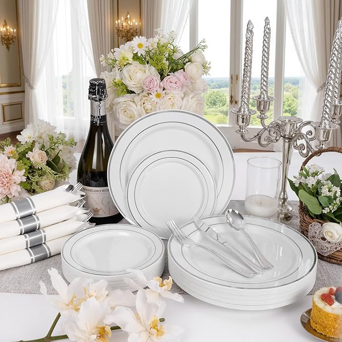 175PCS Sliver Plastic Plates - Image 6