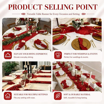 12 Pack Red Cheesecloth Table Runner 17x108 Inch Boho Rustic Semi Sheer Gauze - Image 7