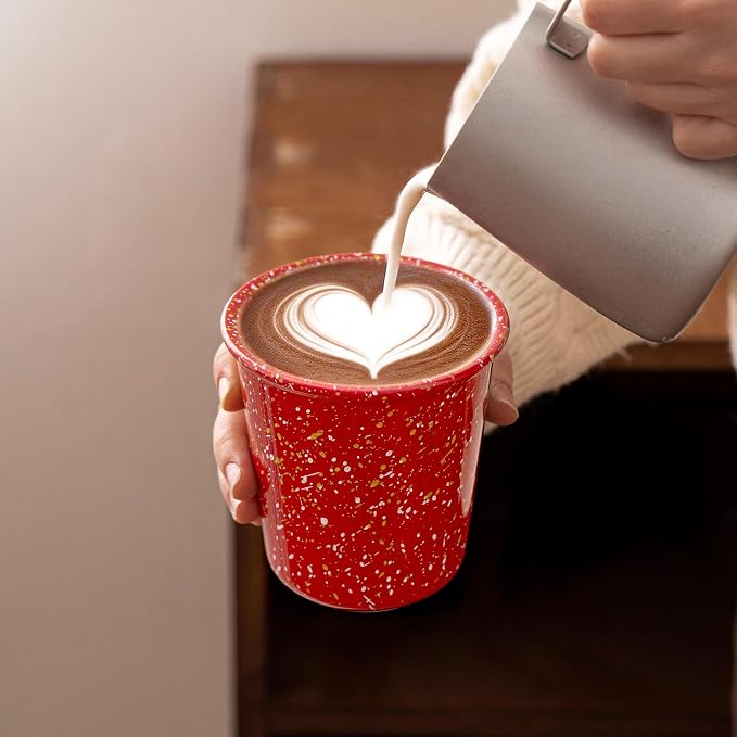 Handleless Speckled Ceramic Coffee Cups, 10 oz, Cappuccino, Microwave & - Image 4