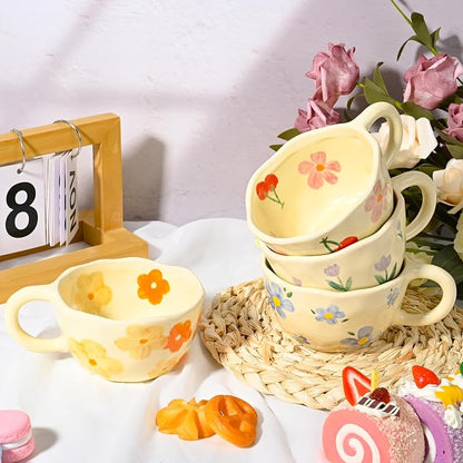 Ceramic Coffee Mug Vintage Flower Mugs 8 oz Cute Floral Coffee Mugs Irregular - Image 2