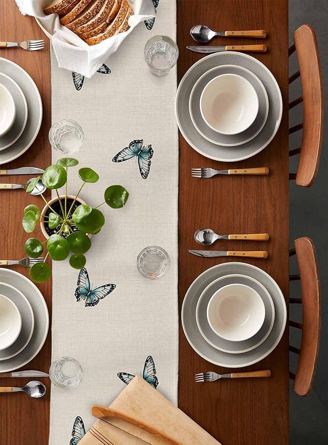 Turquoise Floral Table Runners 120 Inches Long, Spring Flowers Butterfly Table - Image 5