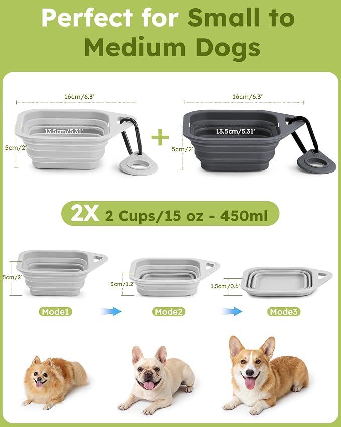 Pecute 2 Pack Foldable Travel Dog Bowls, Portable Silicone, BPA Free, - Image 9
