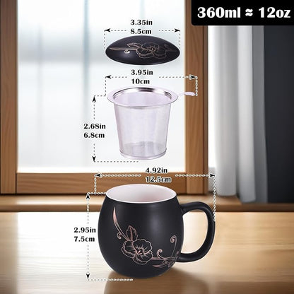Yundu 12 OZ Ceramic Mug with Lid & Tea Strainer - Image 2