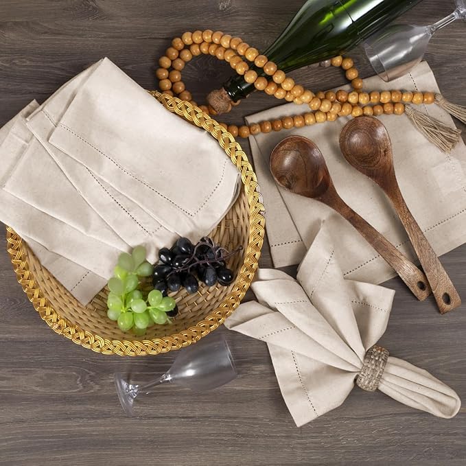 Bedding Craft Linen Flax Cotton Cloth Napkins 18x18 Set of 72 – Natural Hemstitched with Mitered Corners – Machine Washable Dinner Napkins for Weddings, Events, Parties & Cocktails (6 Dozen)