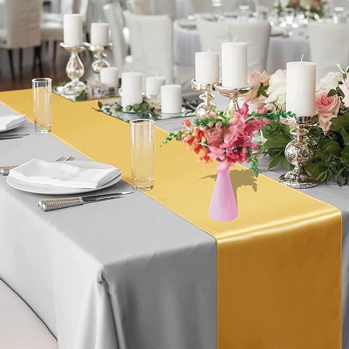 Set of 10 Gold Satin Table Runner 12x108 inches Smooth Table Runners | Smooth - Image 5