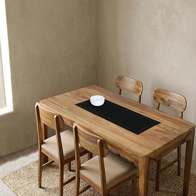 Solino Home 100% Pure Linen Dining Table Runner Black Hemstitch, 14 x 36 in | - Image 2
