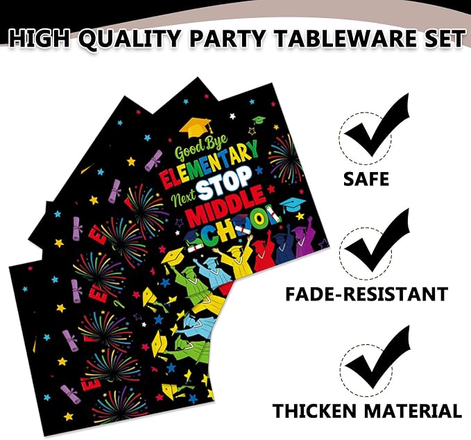 EUOYUFO 96Pcs 5th Grade Graduation Paper Plates Napkins Forks Peace Out Fifth - Image 3