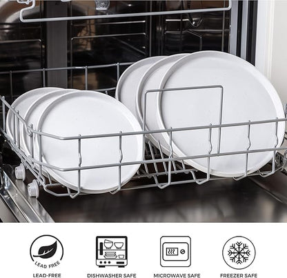 AmorArc Ceramic Dinner Plates Set of 6, 10.25 Inch Stoneware Plates for Kitchen,Modern Flat Dinnerware Dishes Set,Microwave& Dishwasher Safe, Scratch Resistant-White