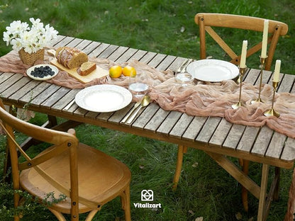 Vitalizart Cheesecloth Table Runner Light Nude White 10ft Gauze Boho Rustic | - Image 5