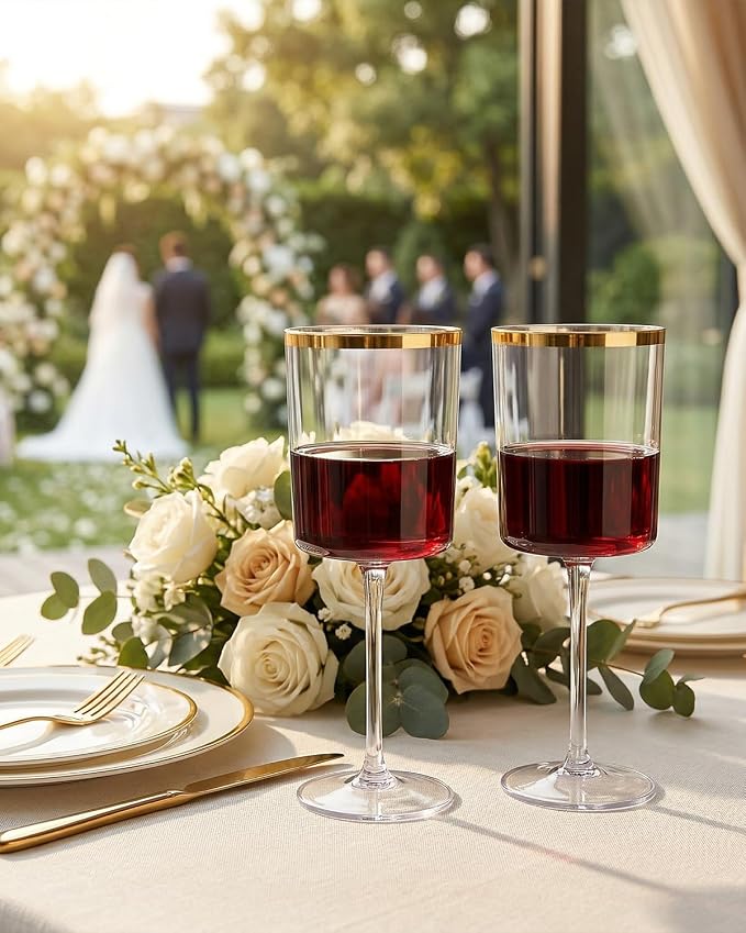 Ciaell 12 Pack Plastic Wine Glasses - 10 Oz Plastic Wine Glasses - Gold Rim - Image 4