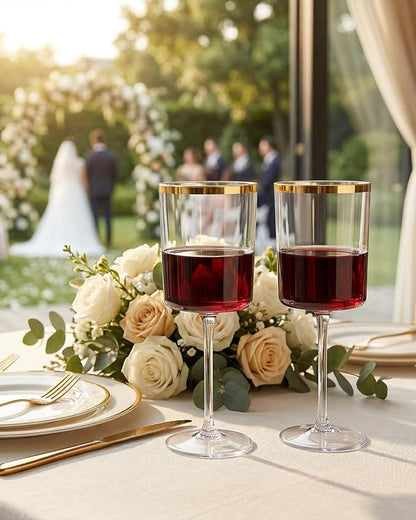 Ciaell 12 Pack Plastic Wine Glasses - 10 Oz Plastic Wine Glasses - Gold Rim - Image 4