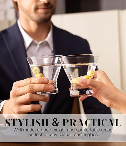 LUNA & MANTHA Martini Glasses Set of 2, Stemless Martini Cocktail Glasses for Margarita, Manhattan, Cosmopolitan, Home Bar, Evening Parties, Birthdays, Housewarming Gift, Crystal Clear 8 OZ