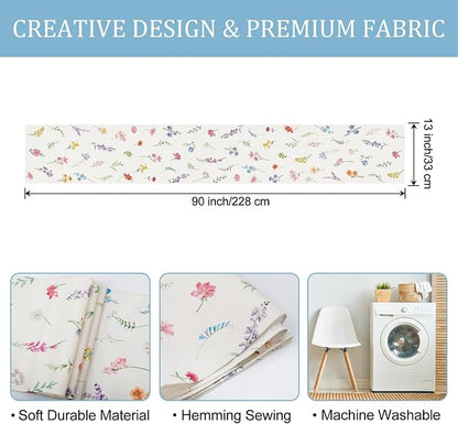 Bonhause Spring Floral Leaves Table Runner 13x90 Inch Colorful Wildflowers - Image 6