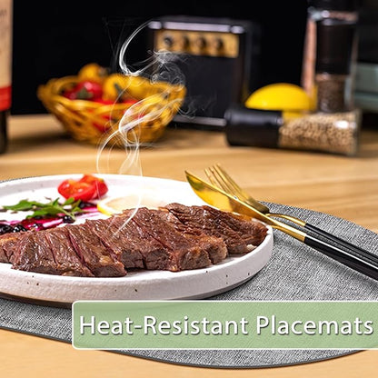 Placemats for Dining Table Set of 4 Non-Slip, Heat Resistant Oval Leather Placemat Double Layer, Waterproof Table Mats Easy to Clean for Kitchen Dining Room Coffee Office Table, Grey