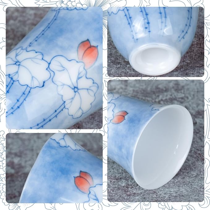 KAMMAK Ceramic Tea Cups Set of 2, 1.7 oz, Vintage Small Teacups, 787N | Hand - Image 6