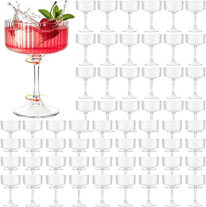 100 Pcs Plastic Martini Glasses Disposable, 10oz Ribbed Martini Glasses | by AstrivixDD