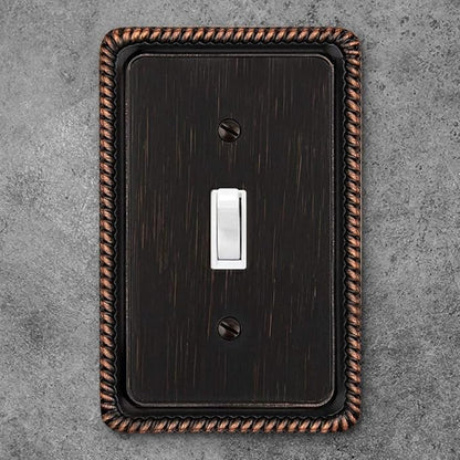 Henne Bery Rope Edge Decorative Wall Plate Switch Plate Outlet Cover (Single Toggle, 3 Pack, Aged Bronze)