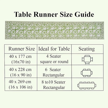 Sage Green Hand Block Print 100% Cotton Table Runner 16x106 Inch | Perfect - Image 4