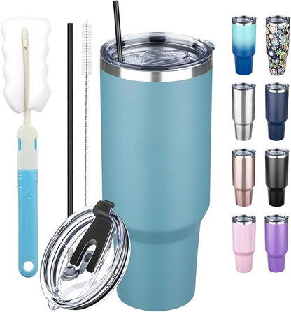 40 oz Tumbler with Lids and Straws, Stainless Steel Insulated Coffee Tumbler by GUDEMAO