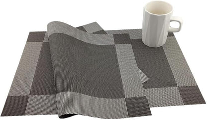 Gugrida Vinyl Coffee Placemats Heat Resistant Dining Table Mats Non-Slip Washable Place Mats Set of 6 （Coffee）
