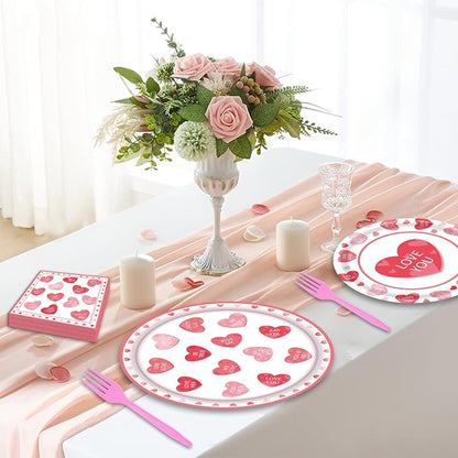96 Pieces Valentine’s Day Tableware Set – Red and Pink Heart Message Disposable - Image 5