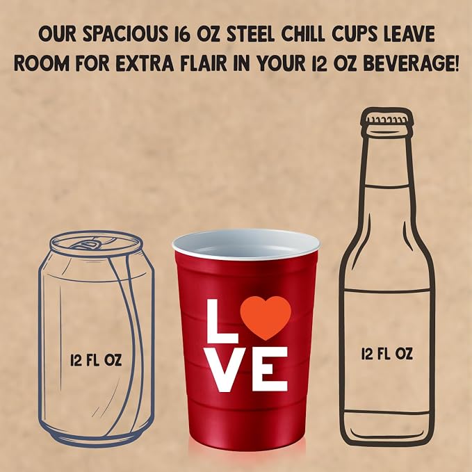Steel Chill Cups 16 oz. Reusable Party Cups, Love & Heart Design, 100% - Image 4