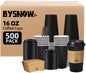 500 pack 12 oz Disposable Coffee Cups with Lids,To Go Coffee Cups for Home, Office, Cafes and Party (Black 16oz)