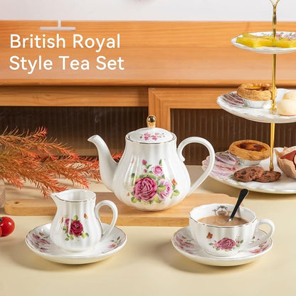 Porcelain Tea Sets British Royal Series, 8 OZ Cups & Saucer Service - Image 2