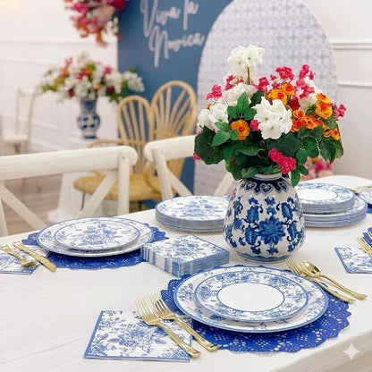 150PCS Blue and White Floral Party Supplies - Image 2