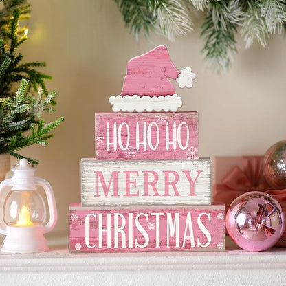 Moucuny 4 Pcs Christmas Table Decorations Pink Santa Hat Decor Christmas Tiered - Image 6