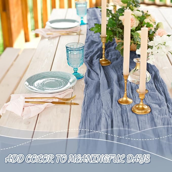 2 Pack Cheesecloth Table Runner, 120 Inch Dusty Blue Table Runner - Image 5