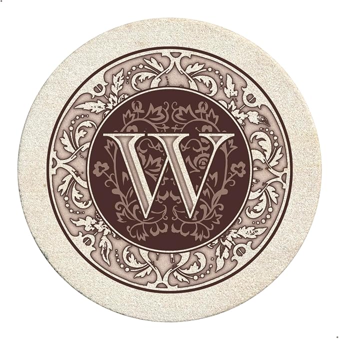 Thirstystone Monogram Round Natural Sandstone Coaster 4 Pack | 4" Diameter by Thirstystone