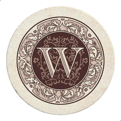 Thirstystone Monogram Round Natural Sandstone Coaster 4 Pack | 4" Diameter by Thirstystone