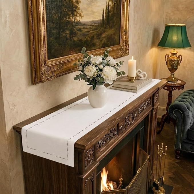 Signature Linen™ by D'Moksha White Table Runner 60 Inches, 100% Pure Linen by DMokshaHomes