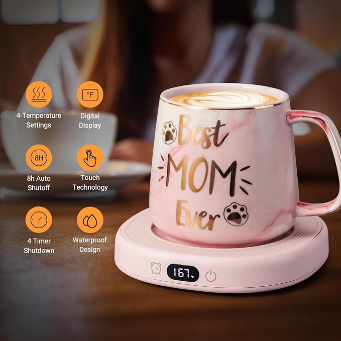 Coffee Mug Warmer & Best MOM Ever Mug Set, Electric Cup Warmer - Image 2