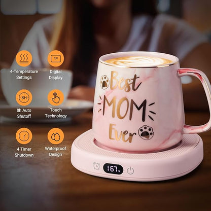 Coffee Mug Warmer & Best MOM Ever Mug Set, Electric Cup Warmer - Image 2