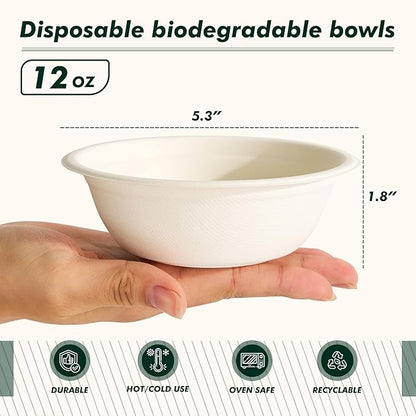 Paper Bowls 12 oz, Disposable Compostable Soup Bowls, Heavy Duty Biodegradable - Image 9