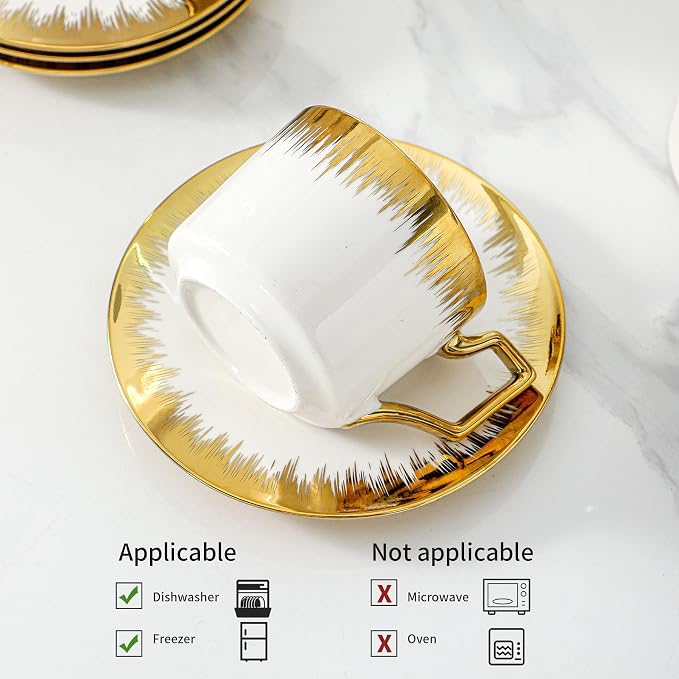 LETAOTAO Cappuccino Cups with Saucers, 8.5 oz Stackable Ceramic Coffee Cup and - Image 3