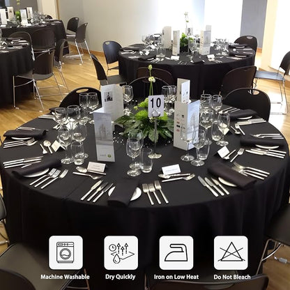 12 Pack Black Round Tablecloth 120 Inch Black Table Cloth Stain and Wrinkle Resistant Reusable and Washable Polyester Fabric Table Covers for Buffet Wedding Party and Banquet