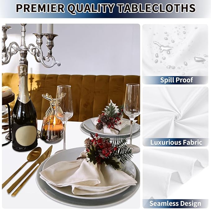 PureFit 10 Pack Rectangle White Table Cloths 60 x 126 Inch for 6Ft Tables, Stain and Wrinkle Resistant Table Linens for Home Use, Wedding, Party, Banquet and Camping