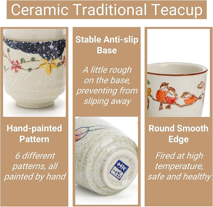 6 Pieces Japanese Tea Cups, 6 Oz Ceramic Coffee Cup | No Handle Teacup Matcha - Image 3