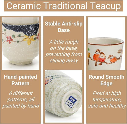 6 Pieces Japanese Tea Cups, 6 Oz Ceramic Coffee Cup | No Handle Teacup Matcha - Image 3