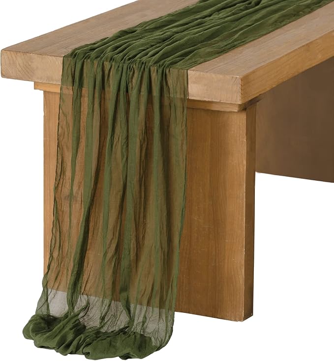 Ling's Moment Moss Green Gauze Cheesecloth Table Runner, 14FT | Olive Green by LingsMoment