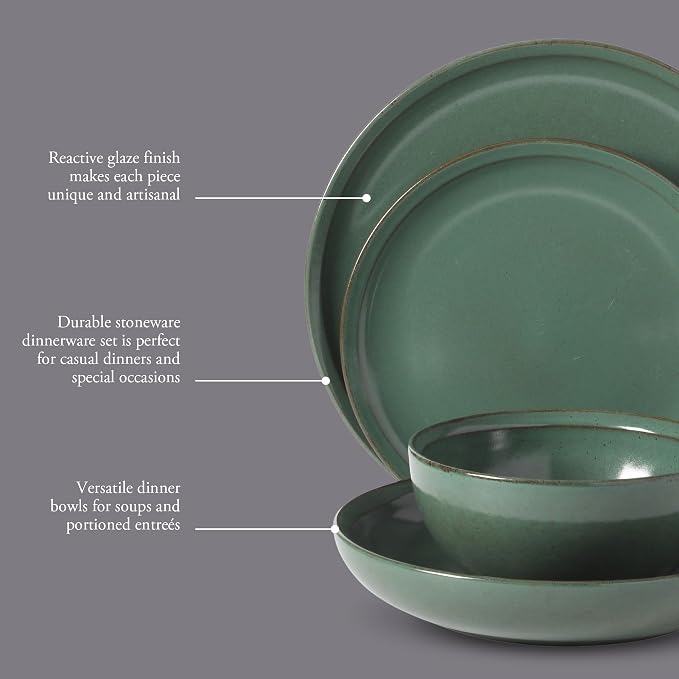 Gibson Elite Beckett Stoneware Matte Reactive Glaze 16 Piece Plates and Bowls - Image 3