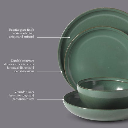 Gibson Elite Beckett Stoneware Matte Reactive Glaze 16 Piece Plates and Bowls - Image 3