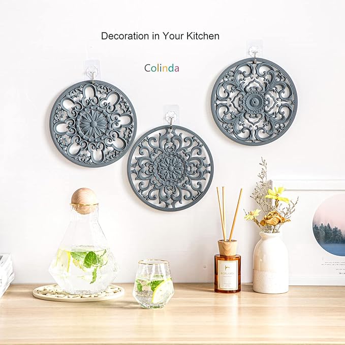 Extra Thick Silicone Trivet Mat for Hot Dishes, Hot Pots and Pans, Pot Holder, Hot Pad to Portect Your Table and Countertop, Kitchen Decor and Accessories,Merlot Red,Set of 3