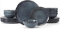 Famiware Moonlight Plates and Bowls Sets, 18 Pieces Stoneware Dinnerware Sets with Linen Finish, Handmade Dishware set for 6, Microwave and Dishwasher Safe, Scratch Resistant Tableware, Dark Blue